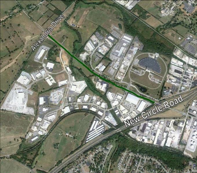 Aerial map view of Old Frankfort Pike between Alexandria Drive and New Circle Road