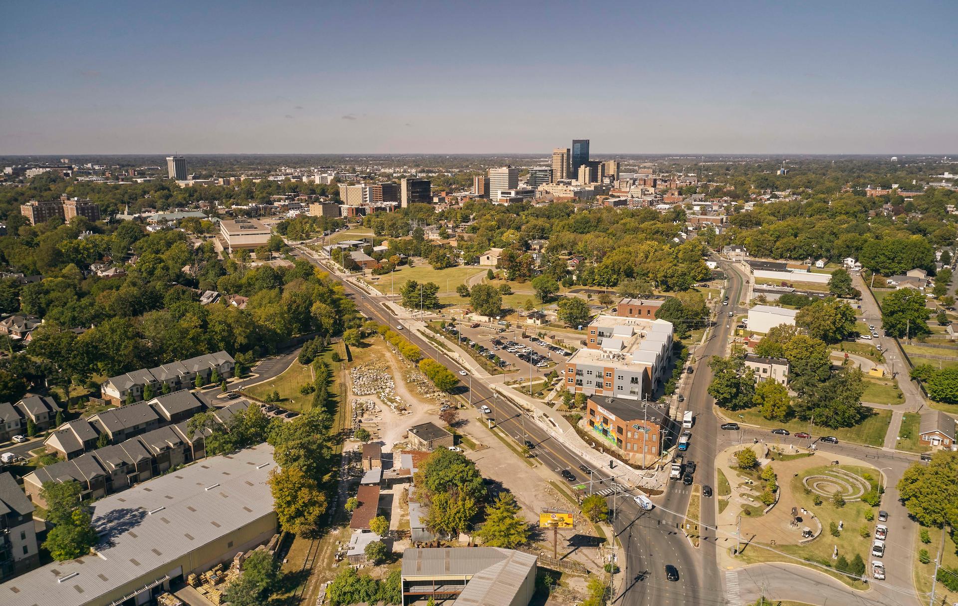 An aerial view of Lexington from Midway Avenue. 