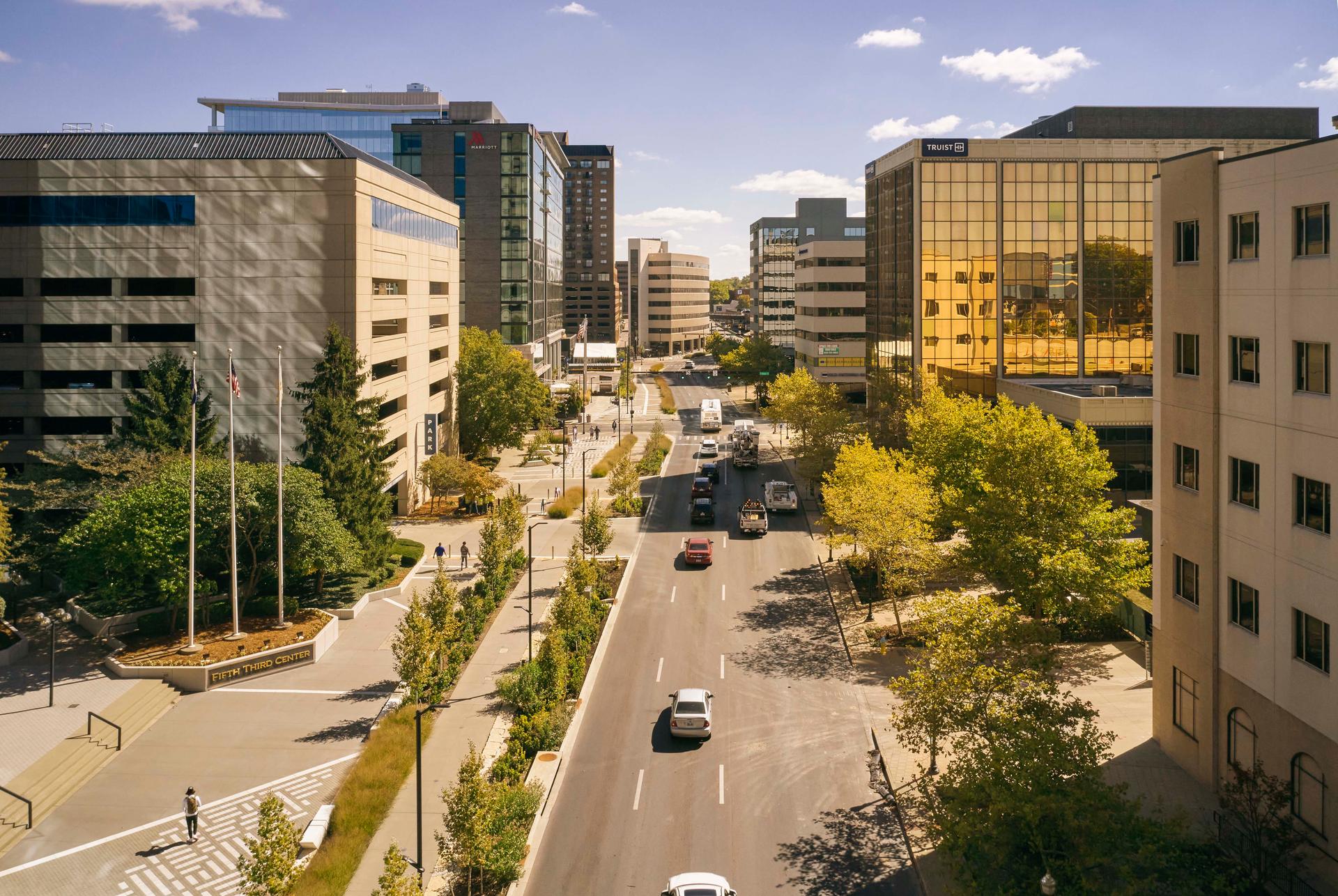 Aerial view of Vine Street in Lexington, Kentucky